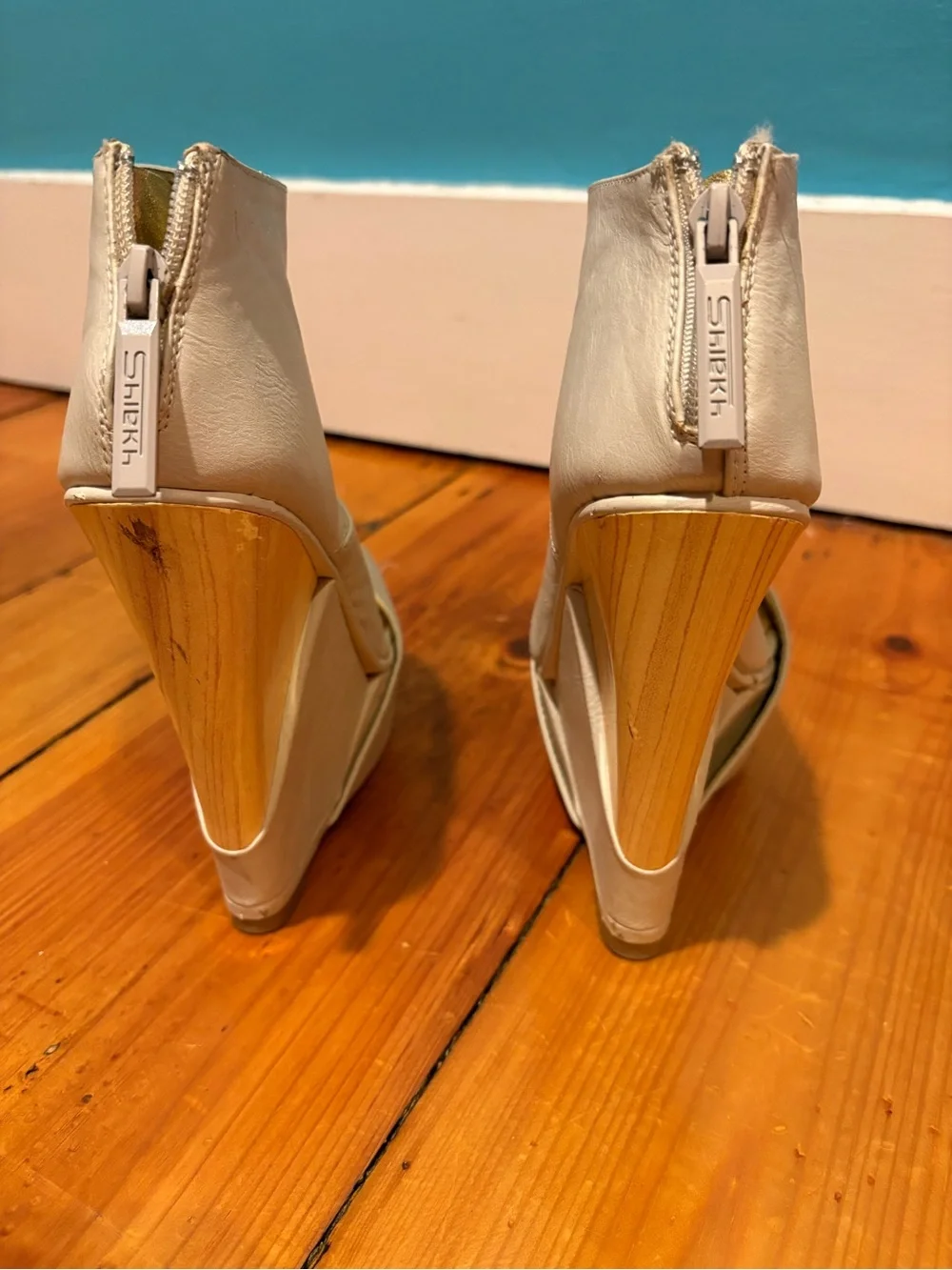 Cream Open-Toe Wedge Booties - Women